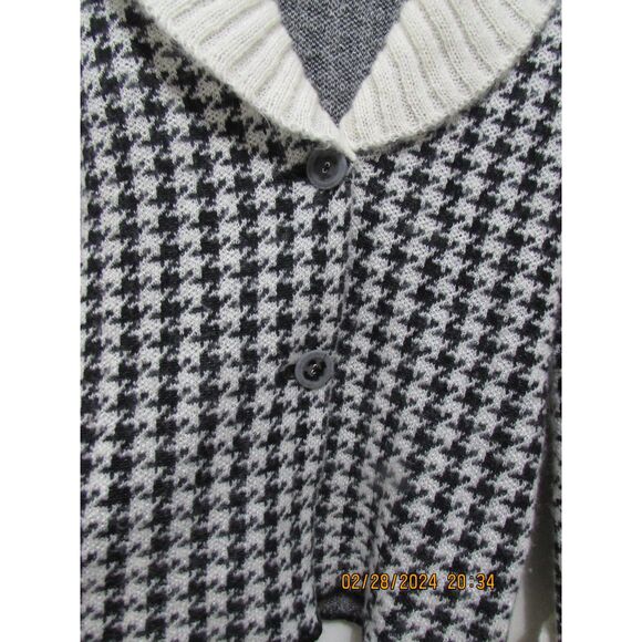 FARINA ROSA MADE IN MILANO SWEATER CUFFED SLEEVES HOUNDTOOTH PATTERN BLACK WHITE - Picture 2 of 9